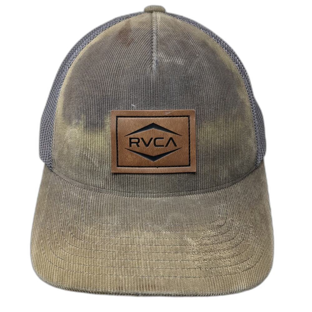 RVCA Trucker Hat Gray One Size Corduroy Leather Patch Flexfit Snapback
